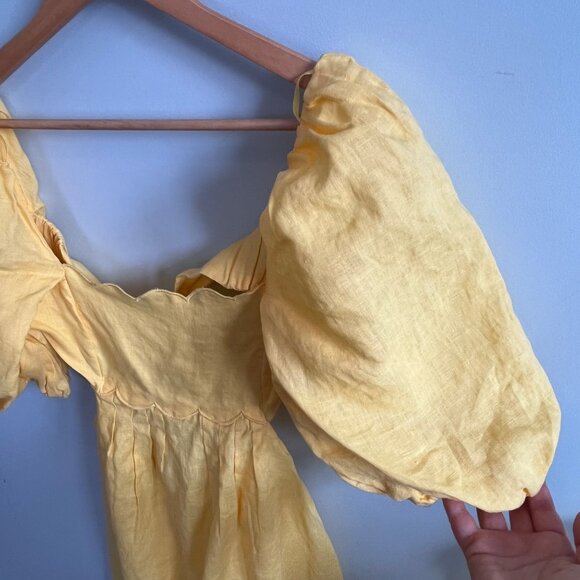 Mable Yellow Midi Dress With Scalloped Neckline & Puff Sleeves - Sz.‎ M - Picture 6 of 8